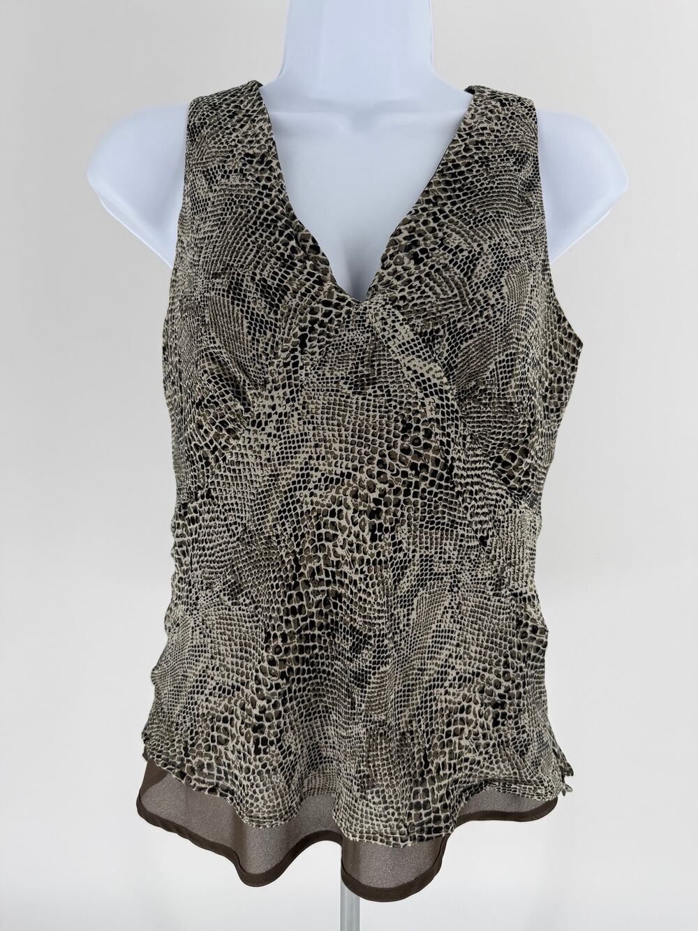 Alfani Silk Sleeveless Blouse Size 8 Snakeskin Animal Print V Neck Top